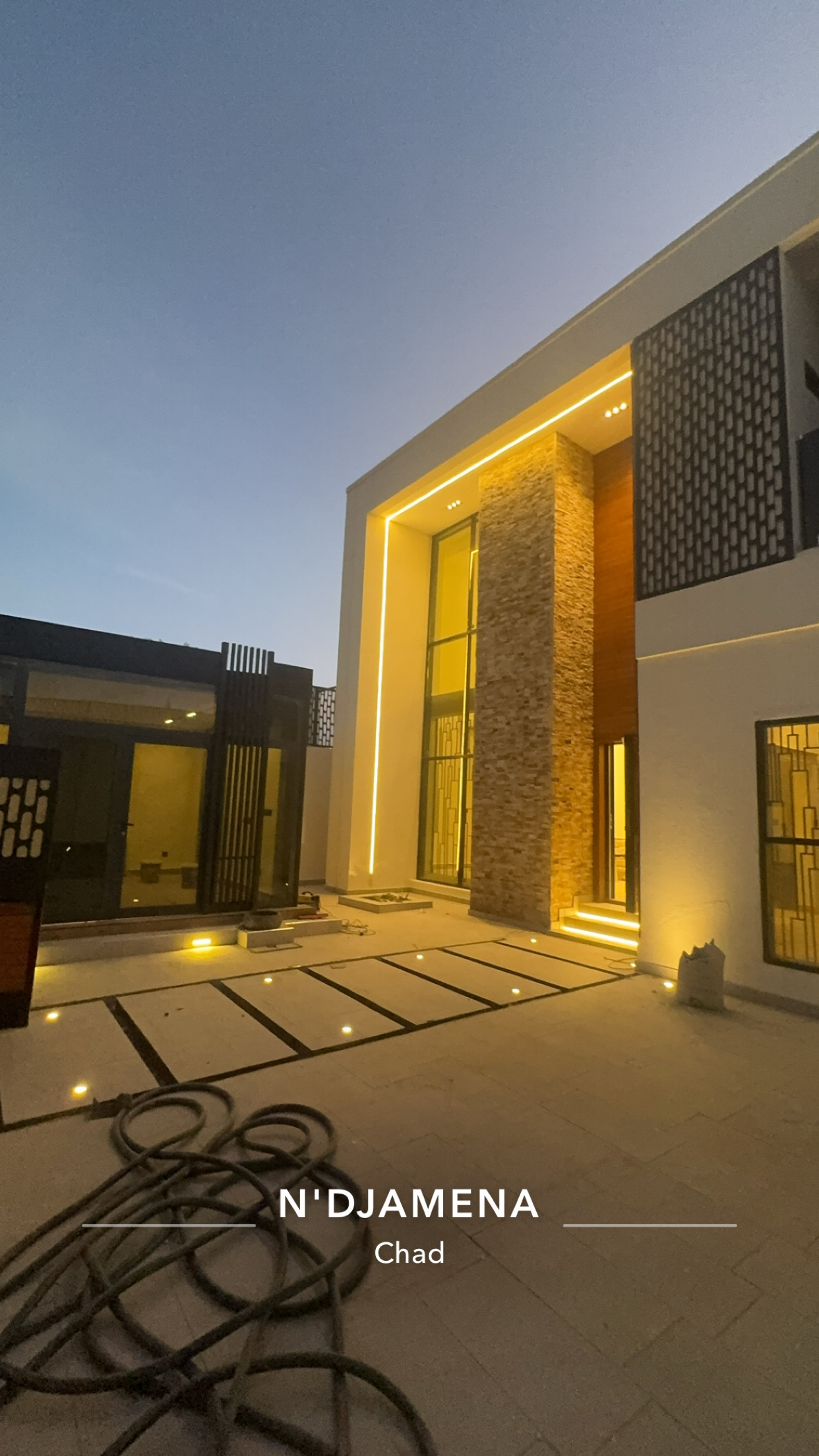 Villa entry at night